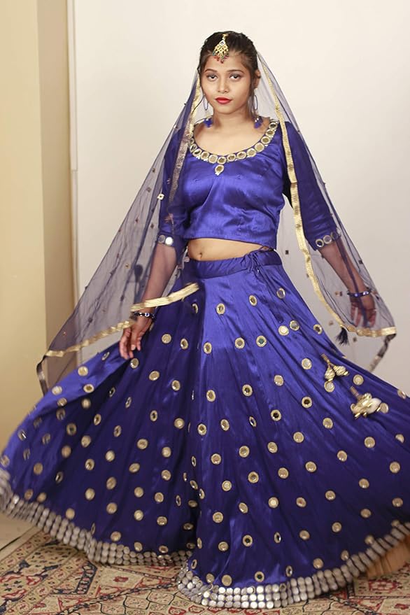 Designer Blouse and Lehenga style long Skirt with Mirror work